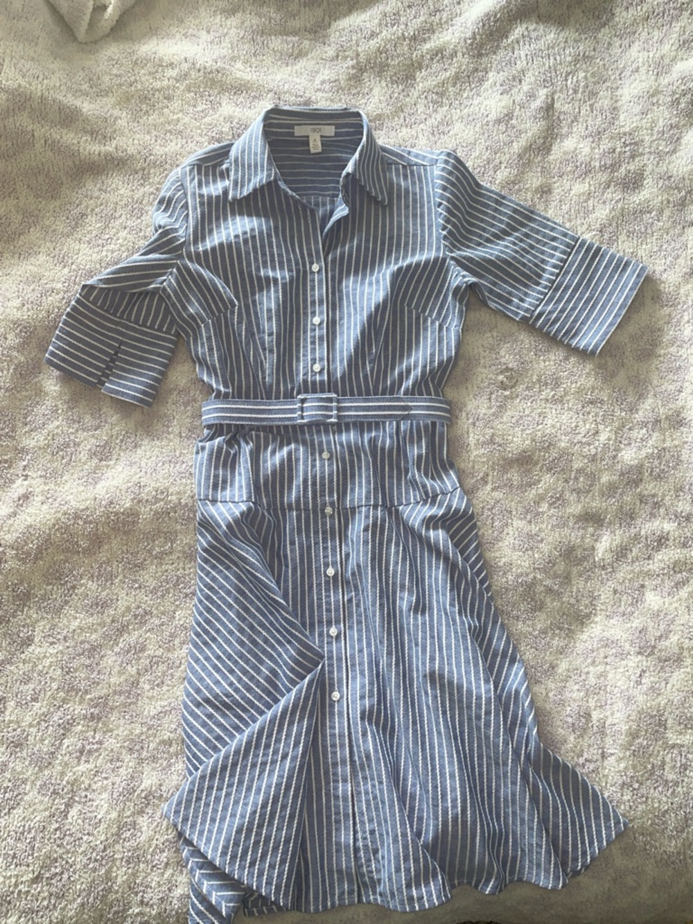 1901 Stripe Belted Shirtdress Sz 4 Petite - Picture 14 of 16
